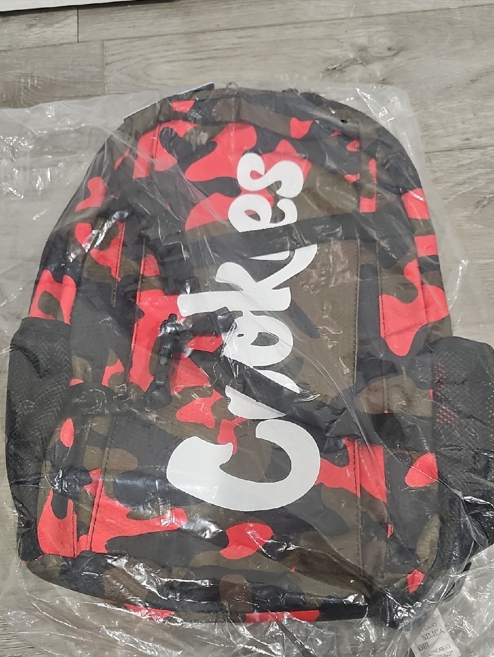 NWT Red & Brown Camouflage Backpack with White Logo